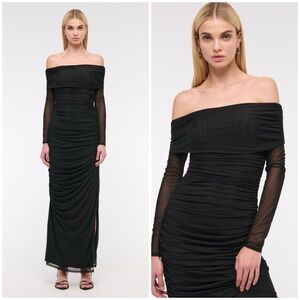 Abercrombie & Fitch Black Off-Shoulder Ruched Maxi Dress